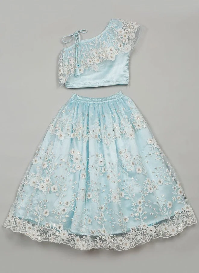 Saka Designs Blue Embroidered Lehenga & Choli for Girls