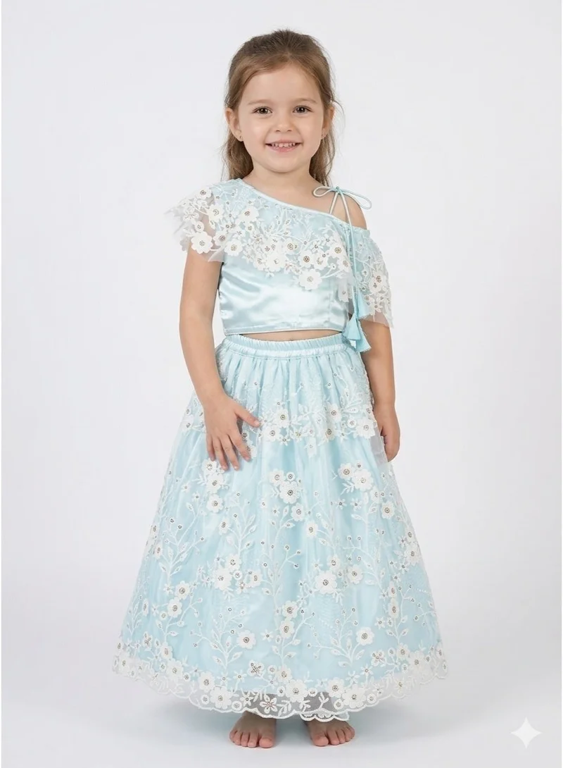Saka Designs Blue Embroidered Lehenga & Choli for Girls