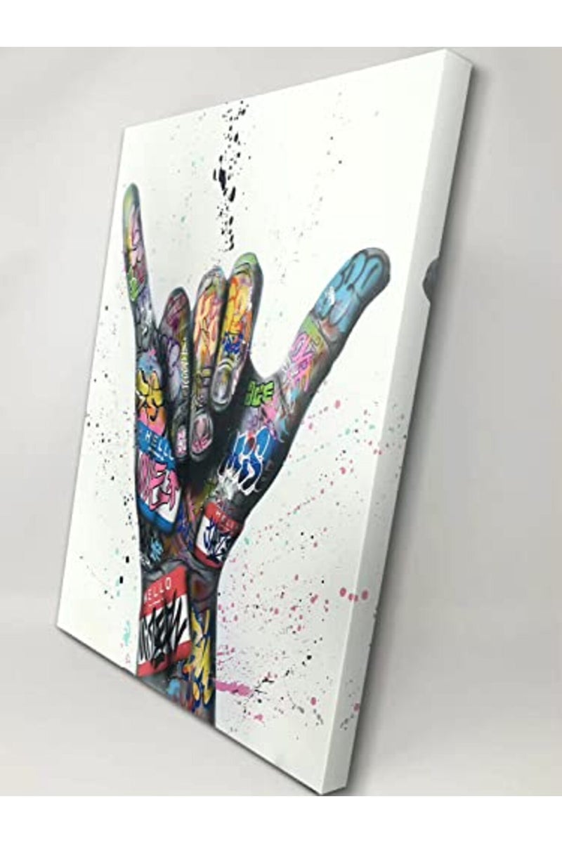 Mistyefly Graffiti Wall Art Colorful Wall Art Shaka Hand Gesture Wall Art Graffiti Art Colorful Canvas Wall Art Street Art Pop Art Poster Colorful Pictures Graffiti Canvas for Bedroom Decor (16''Wx24''H) - Image 2
