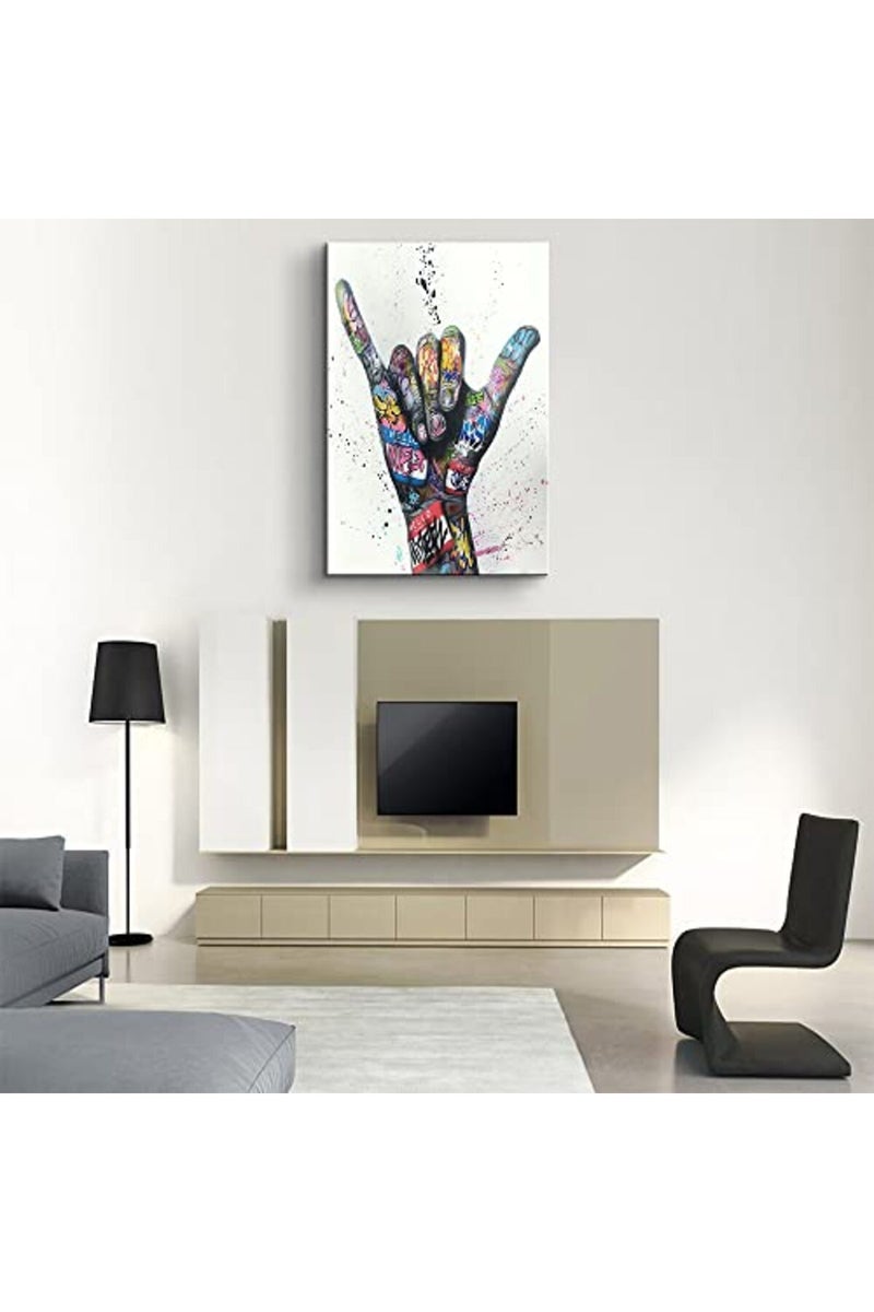 Mistyefly Graffiti Wall Art Colorful Wall Art Shaka Hand Gesture Wall Art Graffiti Art Colorful Canvas Wall Art Street Art Pop Art Poster Colorful Pictures Graffiti Canvas for Bedroom Decor (16''Wx24''H) - Image 5