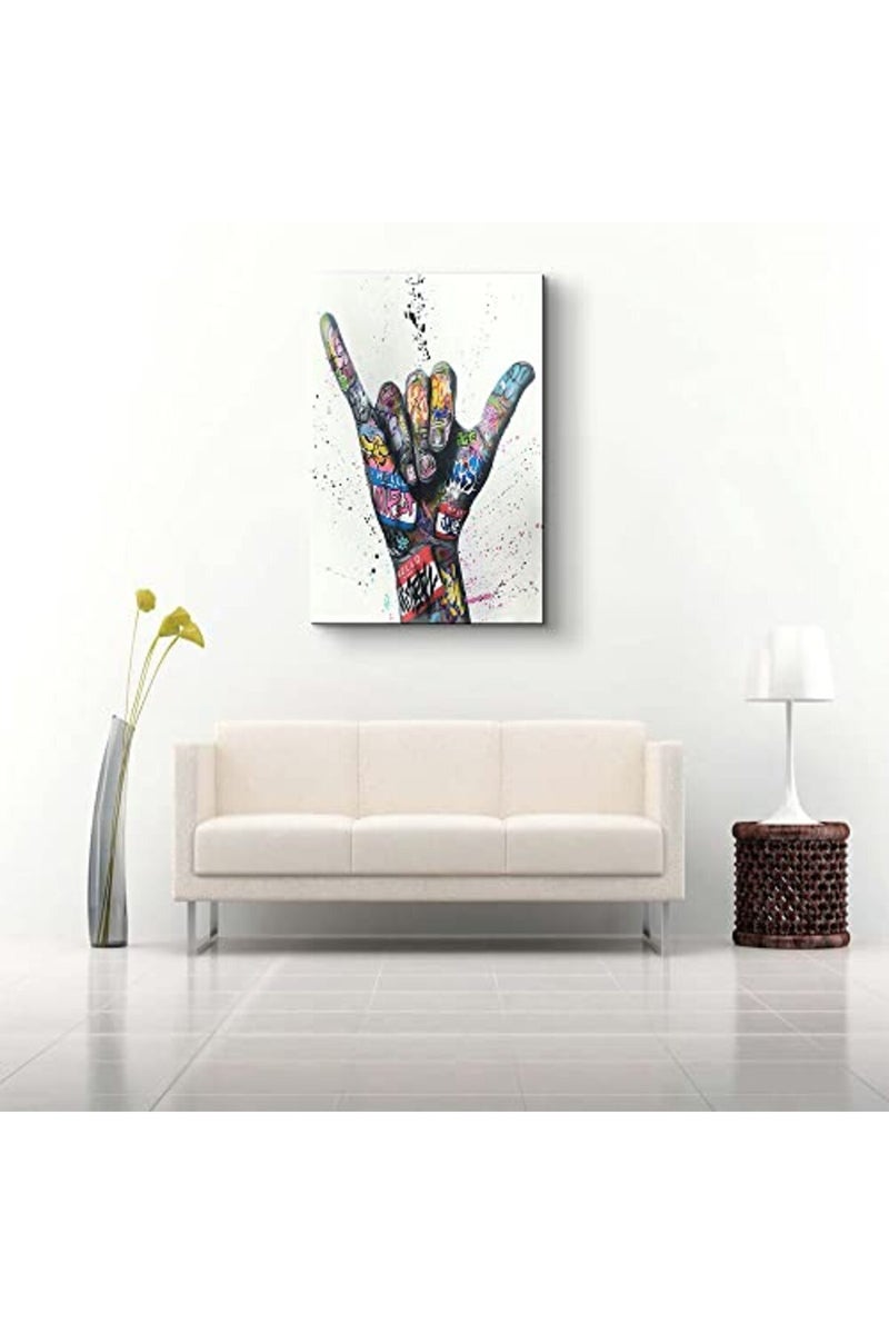 Mistyefly Graffiti Wall Art Colorful Wall Art Shaka Hand Gesture Wall Art Graffiti Art Colorful Canvas Wall Art Street Art Pop Art Poster Colorful Pictures Graffiti Canvas for Bedroom Decor (16''Wx24''H) - Image 3