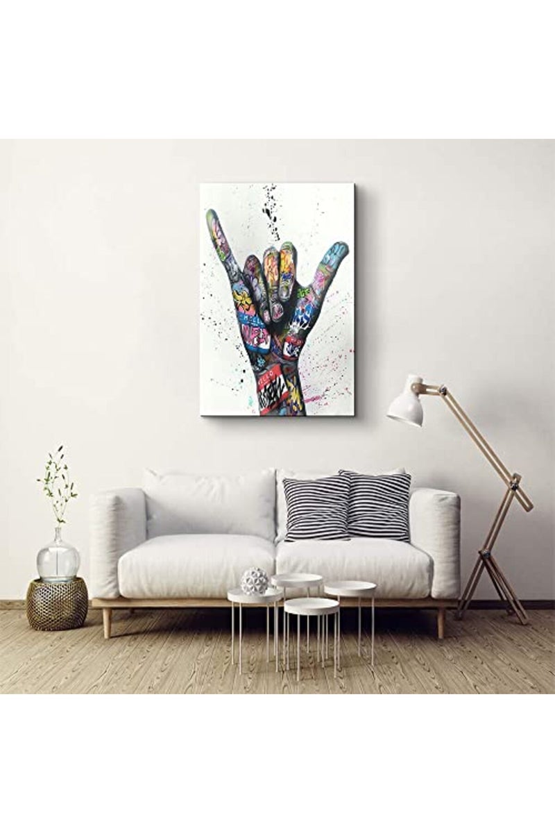 Mistyefly Graffiti Wall Art Colorful Wall Art Shaka Hand Gesture Wall Art Graffiti Art Colorful Canvas Wall Art Street Art Pop Art Poster Colorful Pictures Graffiti Canvas for Bedroom Decor (16''Wx24''H) - Image 4