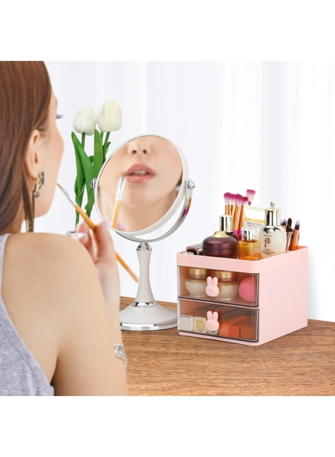 Bukela Small Desk Organizer With Drawer, Office Desktop Storage Box, Business Card/Pen/Pencil/Mobile Phone/Stationery Holder Storage Box, Makeup Organizer for Office School Home (Pink) - Image 4