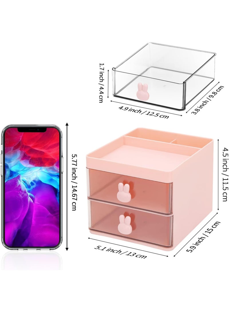 Bukela Small Desk Organizer With Drawer, Office Desktop Storage Box, Business Card/Pen/Pencil/Mobile Phone/Stationery Holder Storage Box, Makeup Organizer for Office School Home (Pink) - Image 2