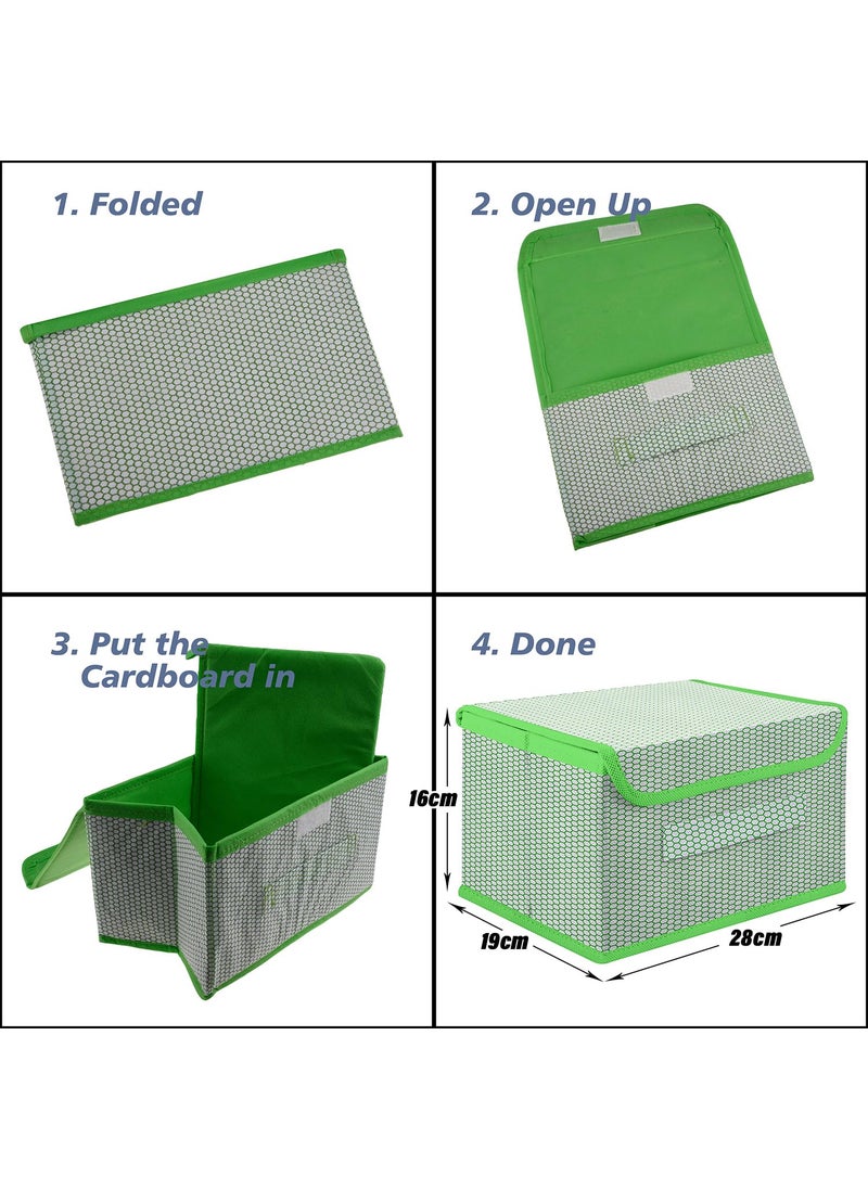 Kuber Industries Kuber Industries Drawer Storage Box Dhakkan Storage Box NonWoven Clothes Organizer For Toys Storage Box with Handle Zig Zag Design Small Pack of 4 Green  - Image 2
