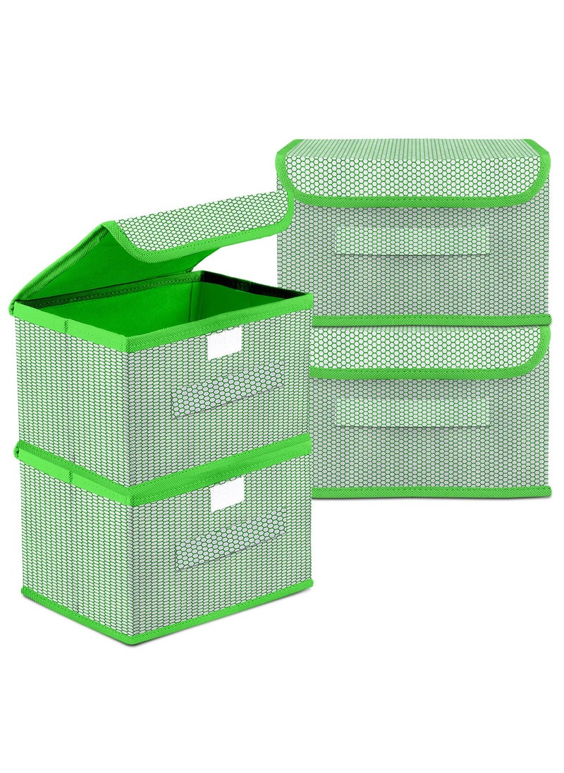 Kuber Industries Kuber Industries Drawer Storage Box Dhakkan Storage Box NonWoven Clothes Organizer For Toys Storage Box with Handle Zig Zag Design Small Pack of 4 Green  - Image 1