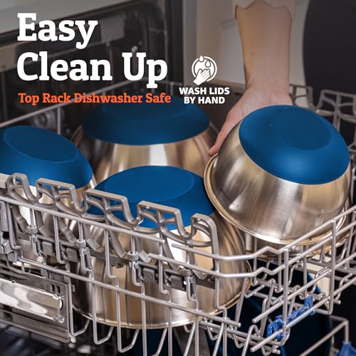 Priority Chef طقم وعاء خلط بريورتي شيف المتميز مع أغطية محكمة، طقم أوعية خلط من الفولاذ المقاوم للصدأ السميك، أوعية معدنية كبيرة للتحضير مع أغطية، أوعية متداخلة للمطبخ، 1.5/2/3/4/5 كوارت، أزرق - Image 5