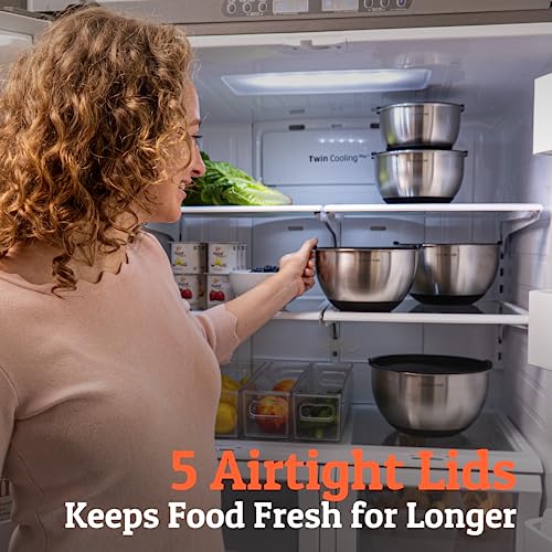 Priority Chef طقم وعاء خلط بريورتي شيف المتميز مع أغطية محكمة، طقم أوعية خلط من الفولاذ المقاوم للصدأ السميك، أوعية معدنية كبيرة للتحضير مع أغطية، أوعية متداخلة للمطبخ، 1.5/2/3/4/5 كوارت، أزرق - Image 4