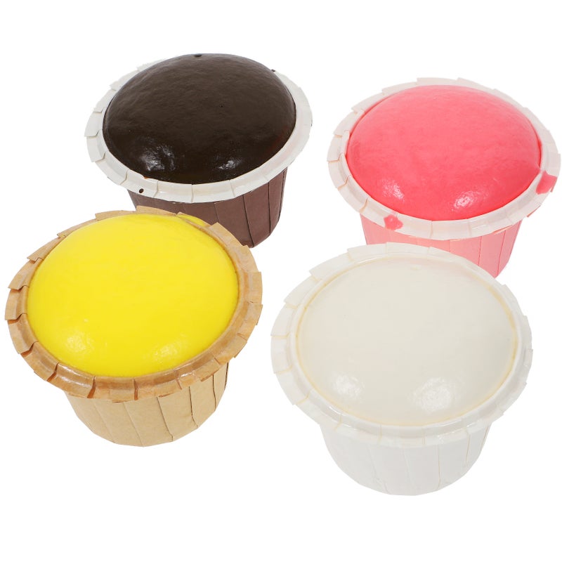 4pcs Faux Cupcake Model Simulation Cupcake Decoration Pretend Play Toy Elastic Fake Cake - Image 1