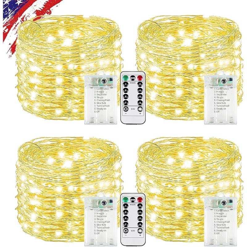 KAQ 4 Pack 80FT 240LED Fairy Lights Battery Operated with Remote | Twinkle Lights with Timer Indoor Outdoor Waterproof | String Light for Bedroom Wedding for Christmas Décor - Image 1