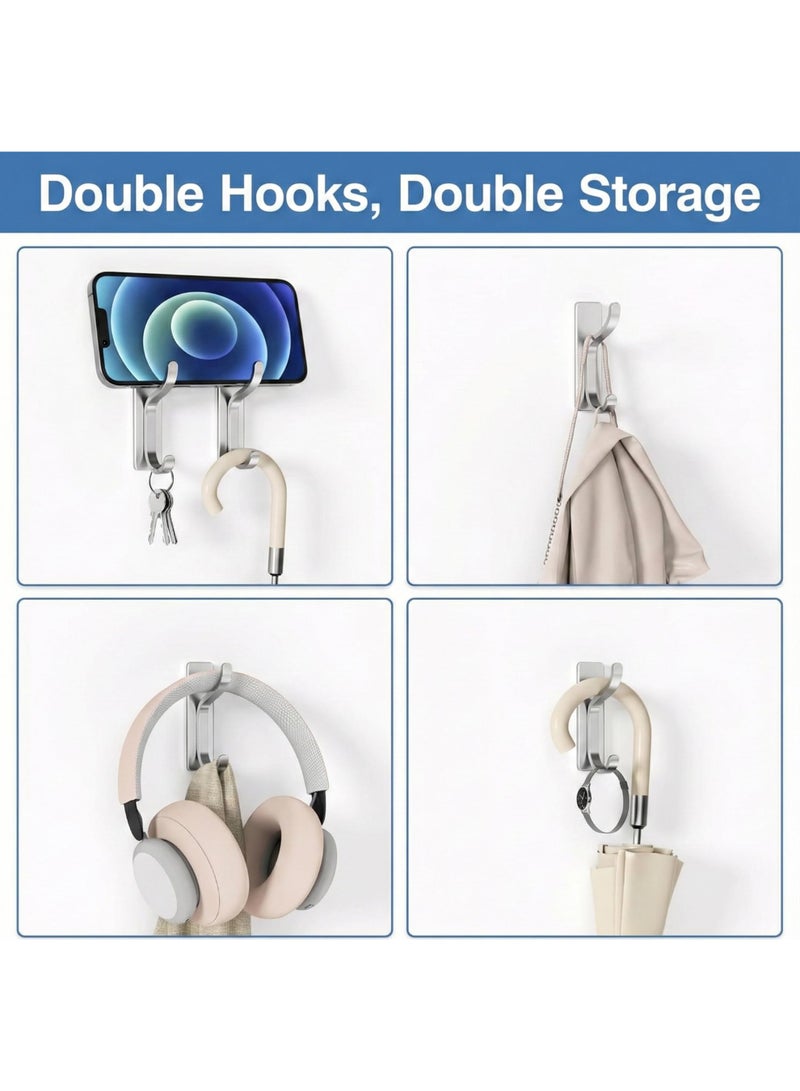 Self Adhesive Hooks Heavy Duty, 6Pcs Stainless Steel Wall Hooks Waterproof, 13lb Strong Stick On Hooks No Drill for Hanging Towels Coats Robes Backpacks, for Bathroom Kitchen Entryway Home (Silver) - Image 4