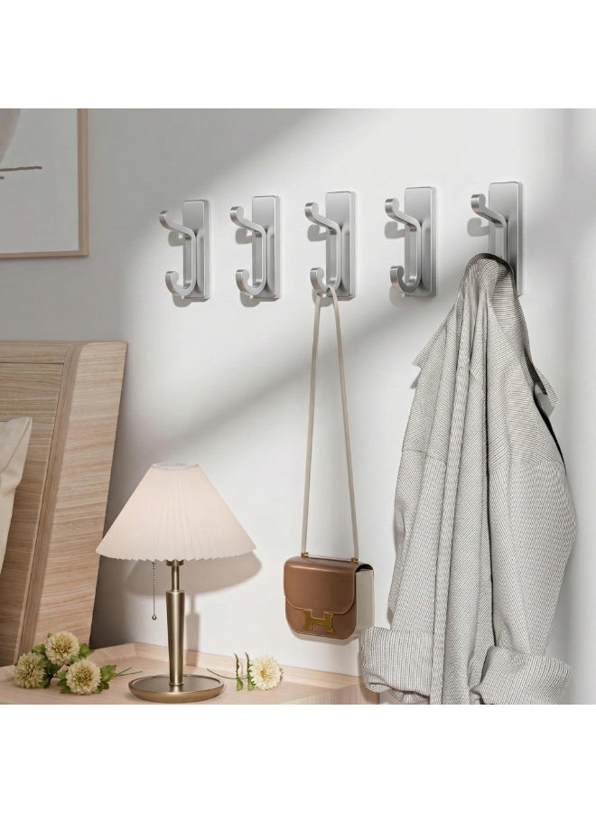 Self Adhesive Hooks Heavy Duty, 6Pcs Stainless Steel Wall Hooks Waterproof, 13lb Strong Stick On Hooks No Drill for Hanging Towels Coats Robes Backpacks, for Bathroom Kitchen Entryway Home (Silver) - Image 5