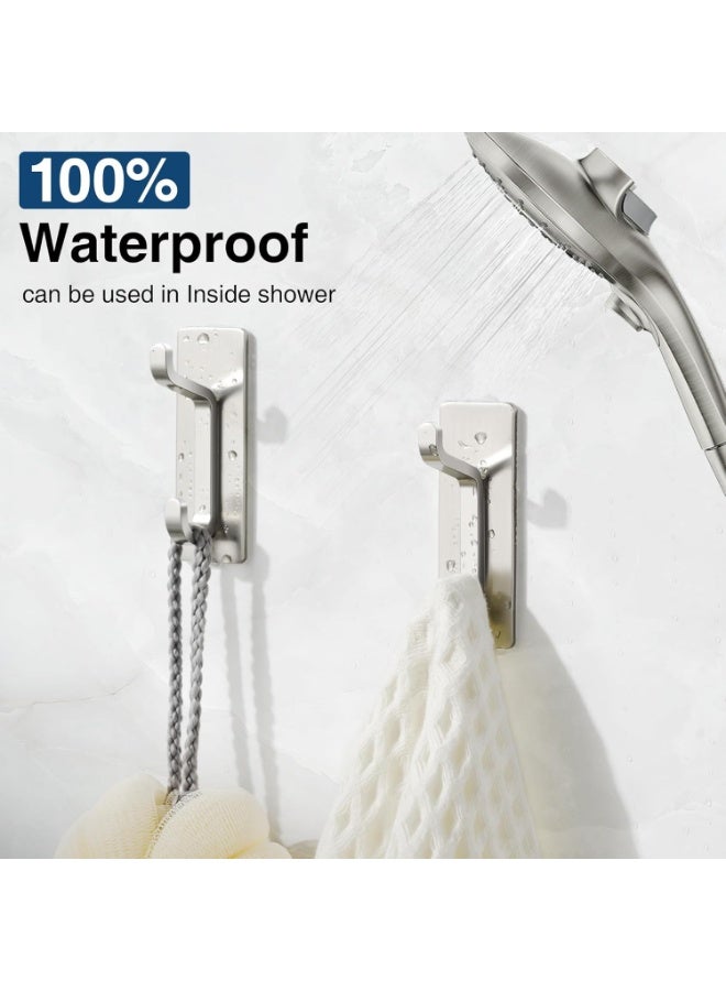 Self Adhesive Hooks Heavy Duty, 6Pcs Stainless Steel Wall Hooks Waterproof, 13lb Strong Stick On Hooks No Drill for Hanging Towels Coats Robes Backpacks, for Bathroom Kitchen Entryway Home (Silver) - Image 3