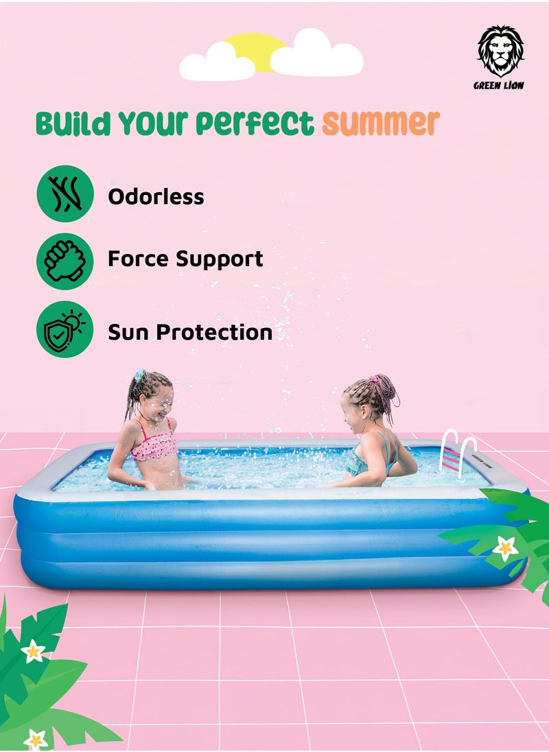 GREEN LION Swimming Pool 260cm x 165cm x 60cm/ Inflatable/ Kiddie Pool Large Size/ Blow Up Swimming Pool for Family Adults Kids Toddler /Blowup Pool for Indoor Outdoor Backyard Ground - Blue  - Image 2
