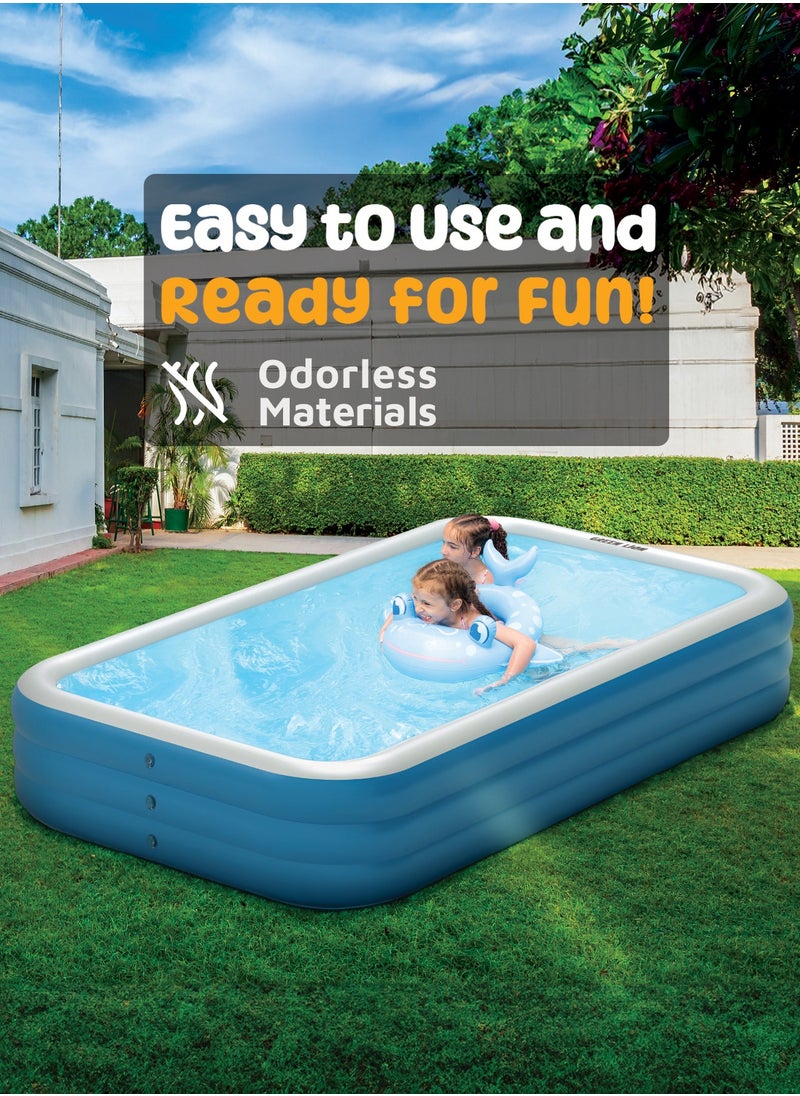 GREEN LION Swimming Pool 260cm x 165cm x 60cm/ Inflatable/ Kiddie Pool Large Size/ Blow Up Swimming Pool for Family Adults Kids Toddler /Blowup Pool for Indoor Outdoor Backyard Ground - Blue  - Image 5