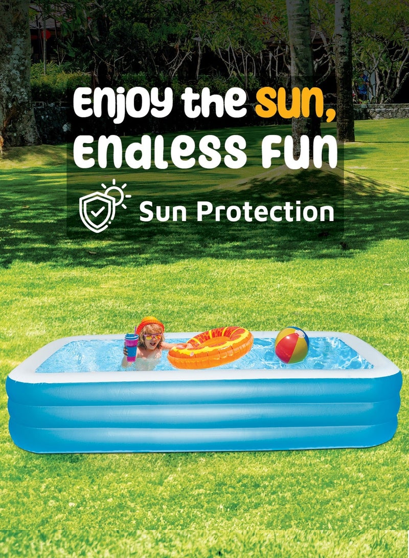 GREEN LION Swimming Pool 260cm x 165cm x 60cm/ Inflatable/ Kiddie Pool Large Size/ Blow Up Swimming Pool for Family Adults Kids Toddler /Blowup Pool for Indoor Outdoor Backyard Ground - Blue - Image 3