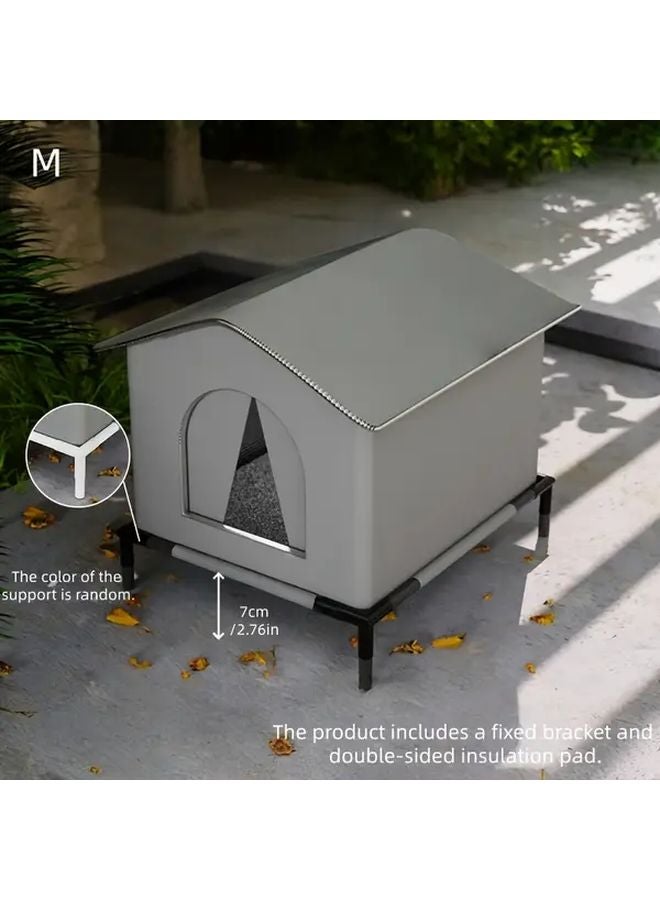 منزل قطط خارجي متوسط الرمادي لجميع الأحوال الجوية مع عزل فويلي مأوى مريح - Image 1