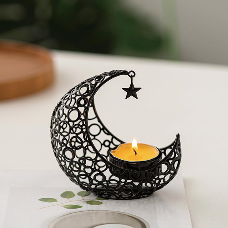 COMZPLIFE Moon Tea Light Candle Holder, Black Metal Decorative Candle Stand for Home Decor, Gift - Image 3
