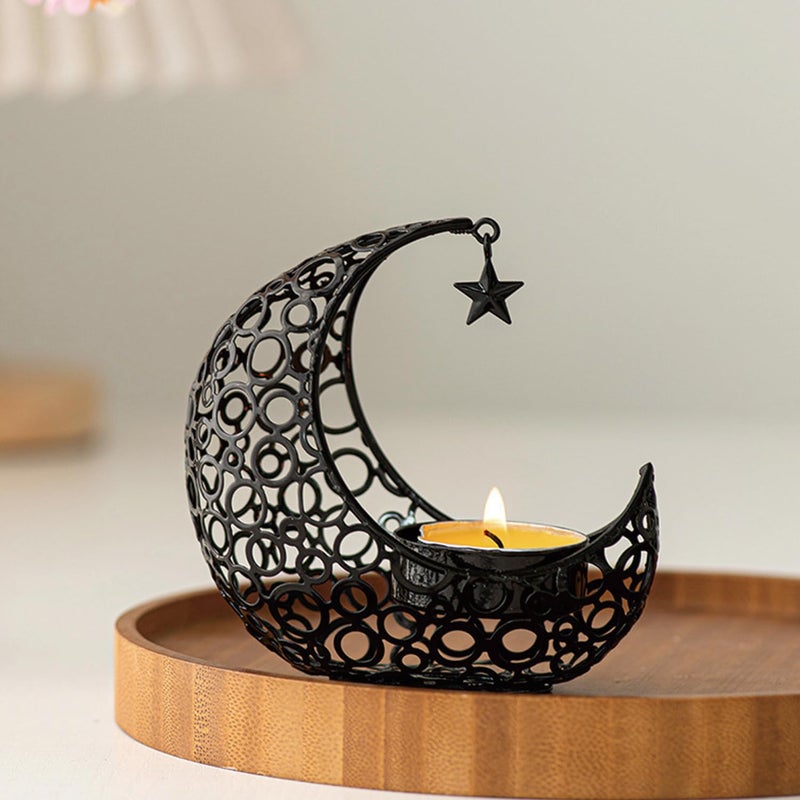 COMZPLIFE Moon Tea Light Candle Holder, Black Metal Decorative Candle Stand for Home Decor, Gift - Image 4