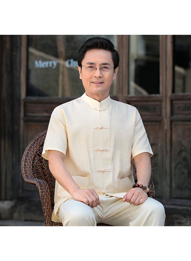 Middle-aged And Elderly Tang Suit Men's And Women's Short-sleeved Couple Suit Mom And Dad's Wedding Dress Chinese Style Summer Clothes For The Elderly