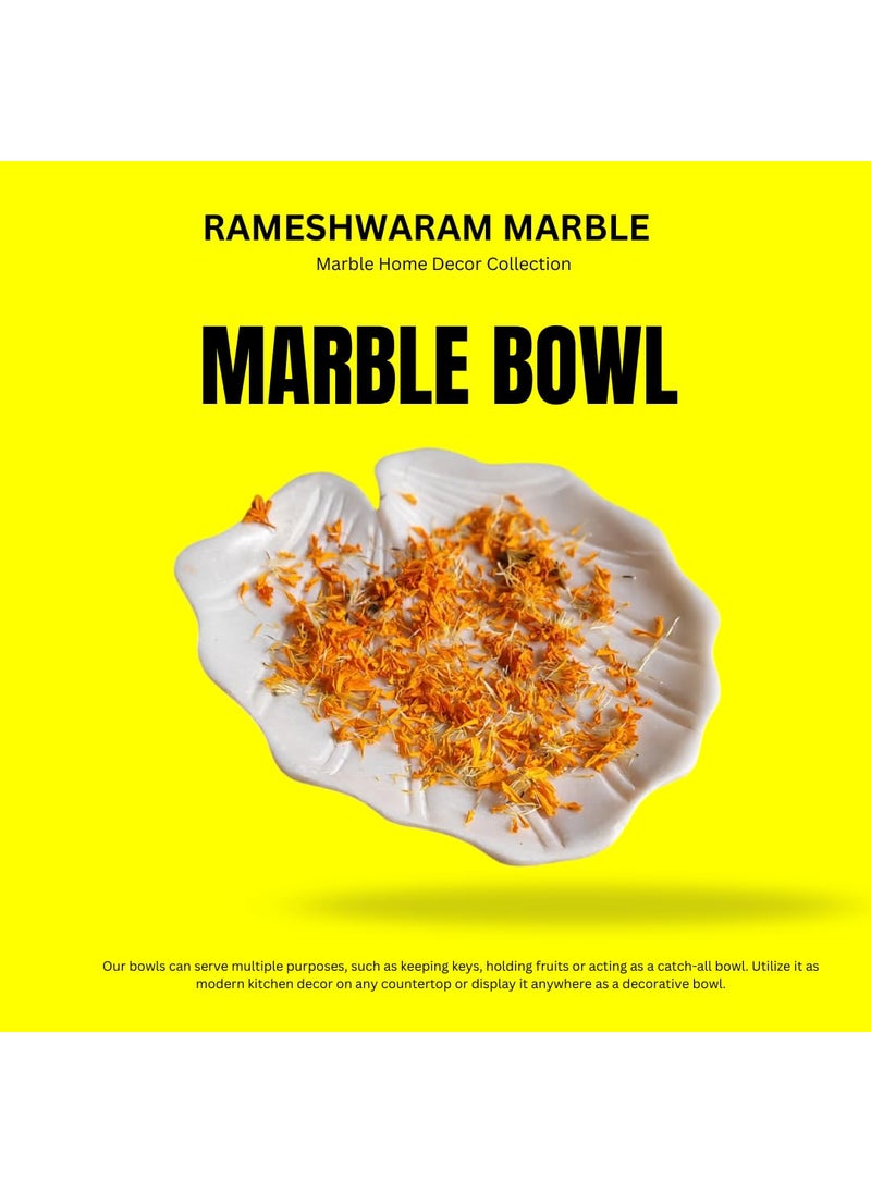R&M - RM™ Marble Leaf Bowl Tray for Decor| Center Table Showpiece | Marble Dry Fruit Tray | Marble Fruit Bowl | Marble Center Table Decor Bowl | Marble Candle Holder Bowl - Image 1