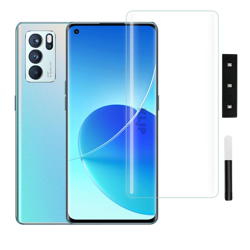 KLJP HD+ UV Tempered Glass Screen Protector Guard Compatible For Oppo Reno 6 Pro (Pack of 1) Full Adhesive UV Curved Case Friendly HD+ Clarity - Image 1