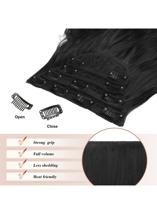 فيشبن وصلات شعر بمشبك 4 قطع، قطعة شعر سميكة سوداء طويلة ومموجة، وصلات شعر برأس كامل من الألياف الاصطناعية للنساء، 20 بوصة 180 جم - Image 4