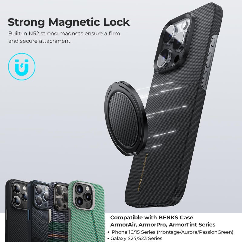 BENKS Magnetic Phone Grip Ring Holder Stand for Magsafe, 360Â° Rotation Adjustable Cell Phone Stand for iPhone 17/16/15/14/13/12 Series, Smartphone Accessories, Black - Image 2