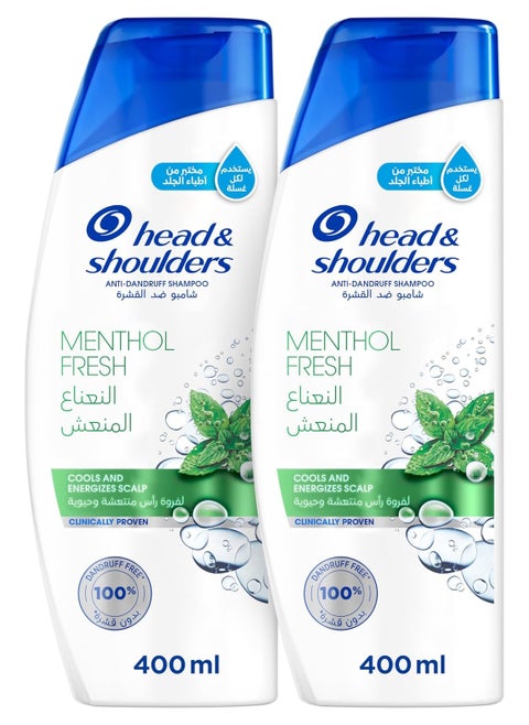 Menthol Refresh Anti Dandruff Shampoo for Itchy Scalp 400 ml pack of 2