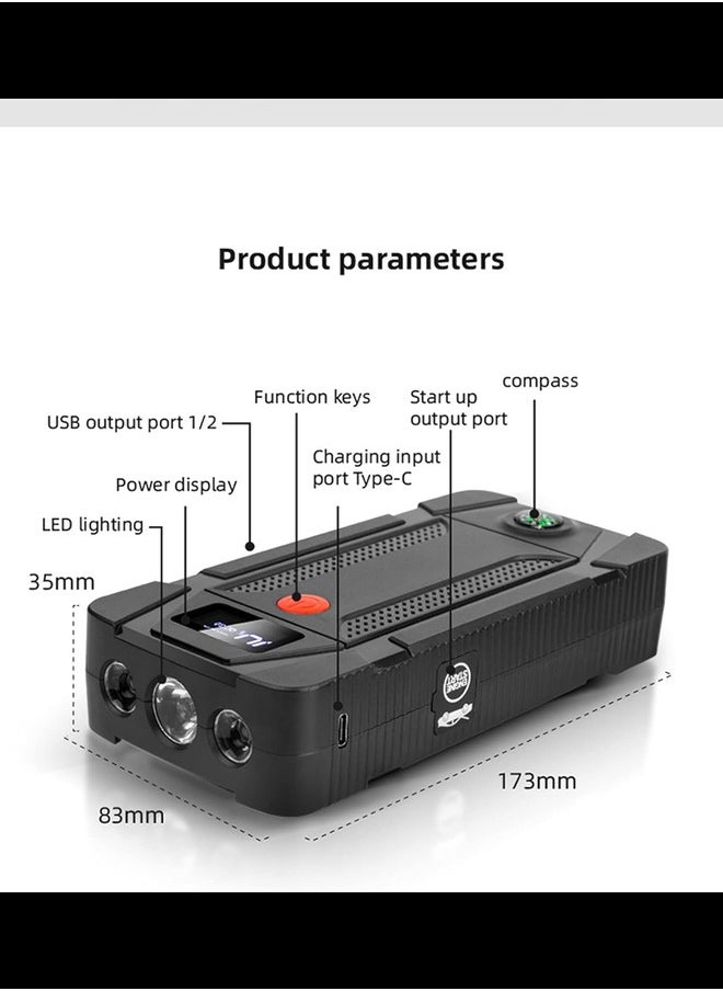 Generic Car Jump Starter 12V 20000mAh Portable Power Bank Utral-thin Multi-Function Emergency Charger Car Battery Booster Portable Charger (Black)  - Image 5