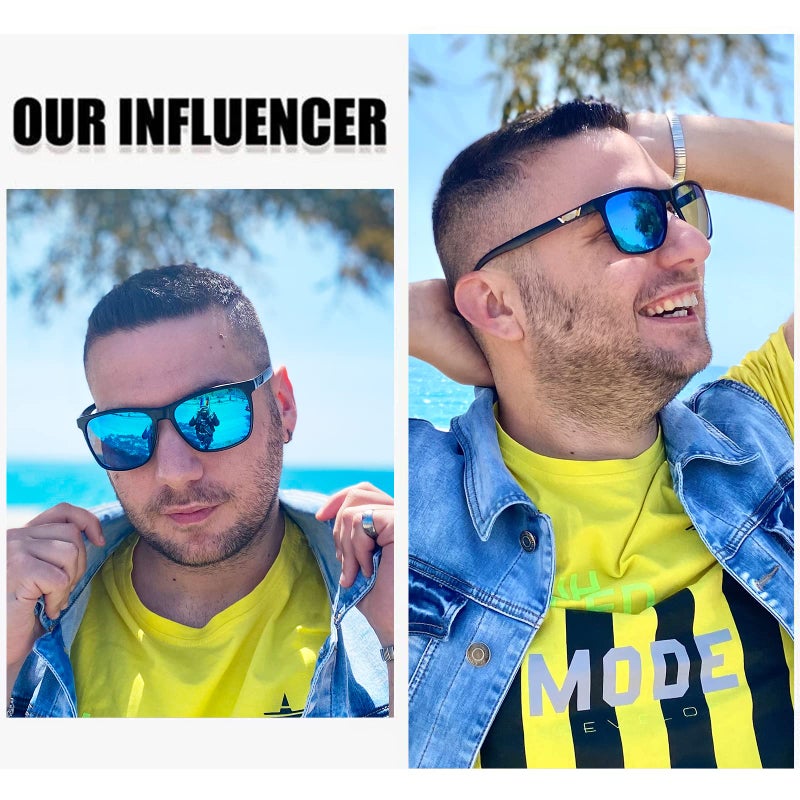 DUCO Mens Sunglasses Polarized UV Protection Retro Rectangular Frame Sun Glasses for Driving Fishing 100% UV Blocking Shades Blue 3029H - Image 2