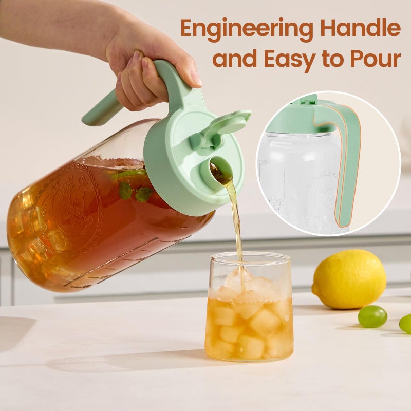 Spreccio Mason Jar Pitcher with Tea Filter, Airtight & Leakproof Glass Pitcher with Lid, 64 oz Sun Tea Glass Jar for Outside, Perfect for Sun Tea, Lemonade, and iced Tea - Image 2