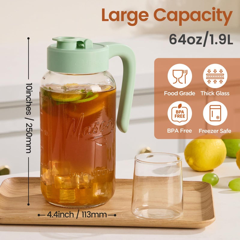 Spreccio Mason Jar Pitcher with Tea Filter, Airtight & Leakproof Glass Pitcher with Lid, 64 oz Sun Tea Glass Jar for Outside, Perfect for Sun Tea, Lemonade, and iced Tea - Image 3