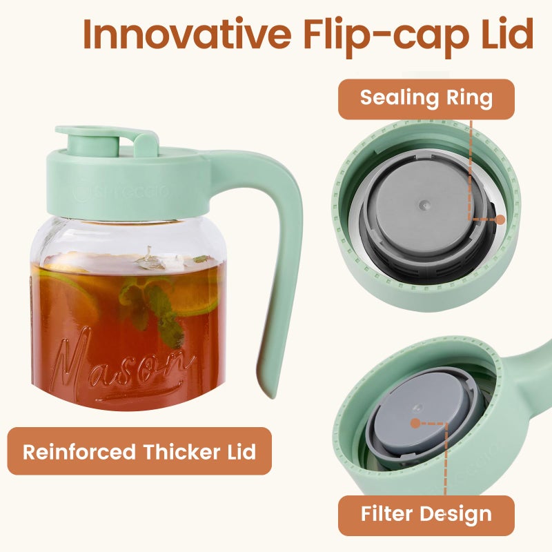 Spreccio Mason Jar Pitcher with Tea Filter, Airtight & Leakproof Glass Pitcher with Lid, 64 oz Sun Tea Glass Jar for Outside, Perfect for Sun Tea, Lemonade, and iced Tea - Image 4