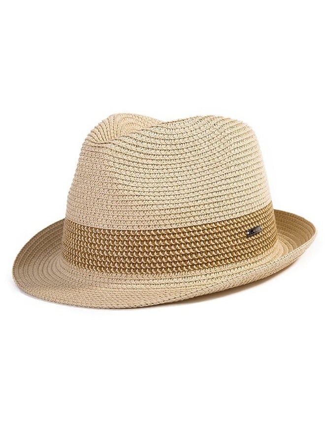 Comhats Oversize XL XXL Mens Summer Straw Fedoras Sun Hats Panama Derby Packable 57-64cm 22.4"-25.2" 7 1/8-8, 94587_blue, XXL - Image 1