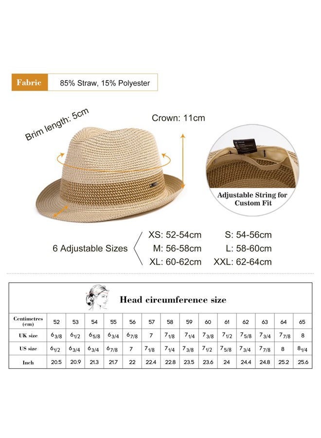 Comhats Oversize XL XXL Mens Summer Straw Fedoras Sun Hats Panama Derby Packable 57-64cm 22.4"-25.2" 7 1/8-8, 94587_blue, XXL - Image 4
