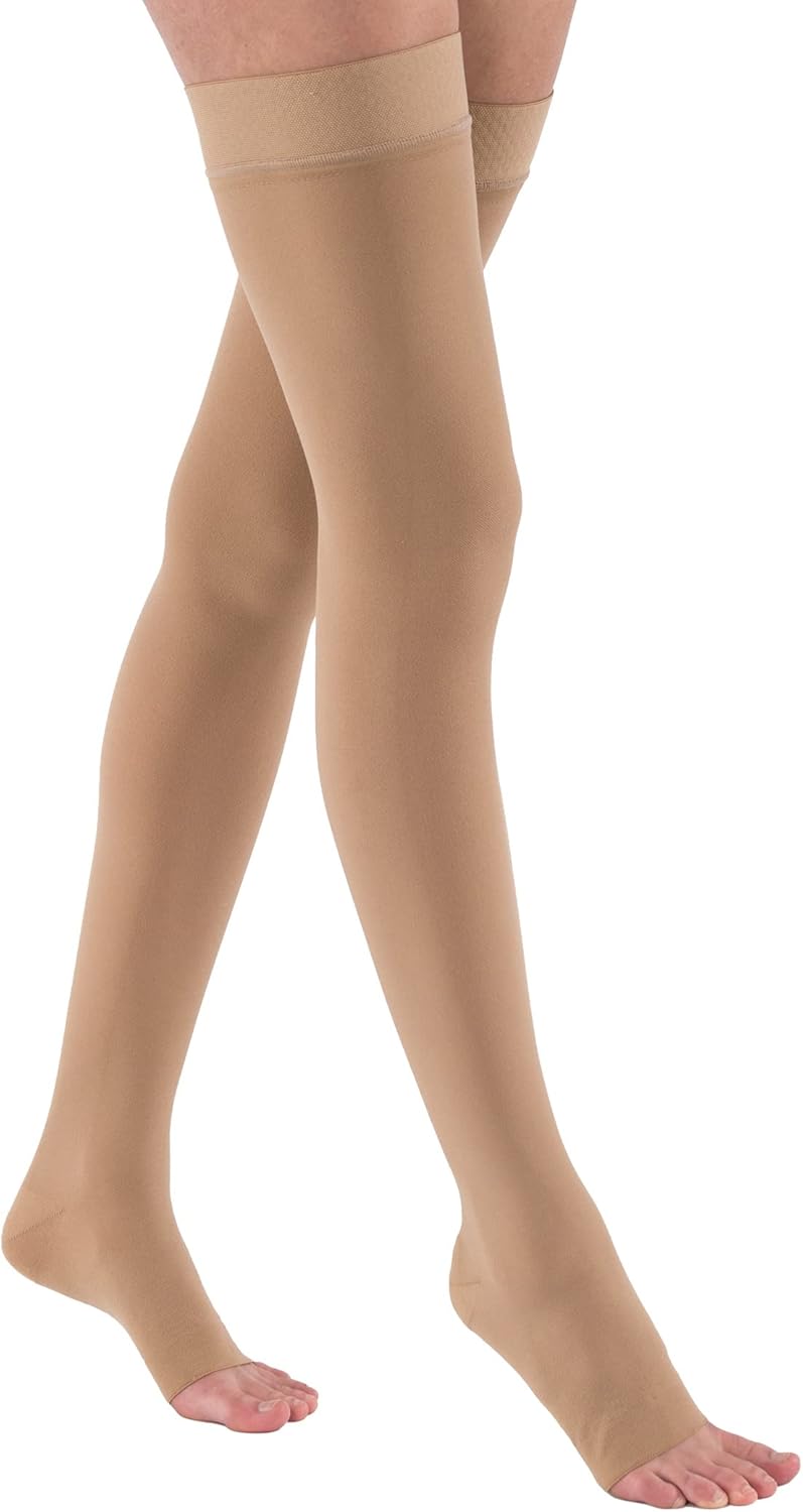 JOBST Relief Thigh High Graduated Compression Socks, 20-30 mmHg, Open Toe, Beige, Large - Image 1