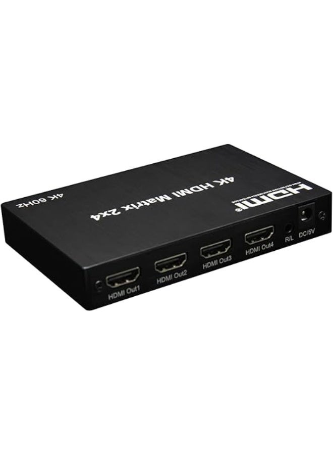 4K@60Hz HDMI Matrix 2x4 Switcher & Splitter - HDMI 2.0 HDR 10 - 2 Inputs 4 Outputs - Supports RGB/YUV 4:4:4, Optical SPDIF & 3.5mm Audio Extractor - Includes IR Remote Control - Image 4
