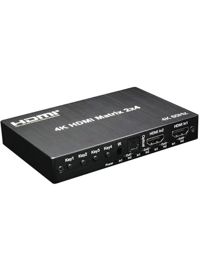 4K@60Hz HDMI Matrix 2x4 Switcher & Splitter - HDMI 2.0 HDR 10 - 2 Inputs 4 Outputs - Supports RGB/YUV 4:4:4, Optical SPDIF & 3.5mm Audio Extractor - Includes IR Remote Control - Image 3