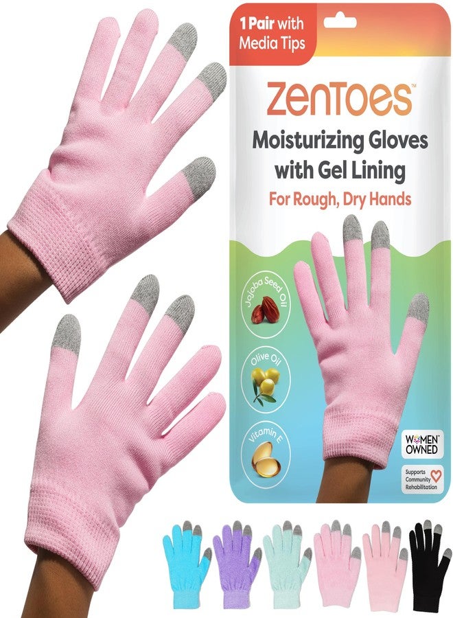 ZenToes Moisturizing Gloves for Dry Hands, Gel Infused with Jojoba Seed Oil, Olive Oil and Vitamin E, Overnight Hand Moisturizer (OSFM, Cotton Pink) - Image 1