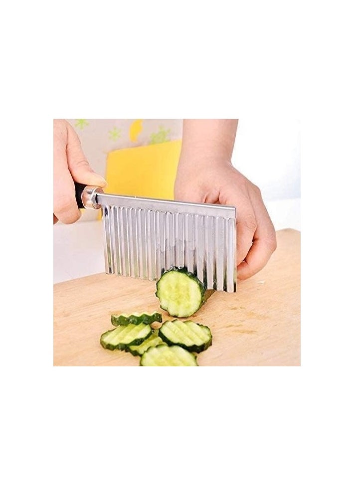 Wavy Potato Chips Cutter, Crinkle Cut Slicer for Potatoes, Cucumbers, Carrots, Vegetables, Stainless Steel Serrated Knife for French Fries, Fruits, Cheese, and Wavy Vegetable Slices - Professional Wavy Vegetable and Fruit Cutter - pzsku/Z91F6BAAB3E7F4CF0841FZ/45/_/1730184161/fb76f1f4-2bc3-419c-8a33-0864a1dbebbb