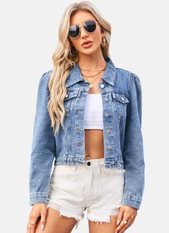 يونيكي Blue Plain Regular Fit Short Sleeve Denim Jacket  - Image 1