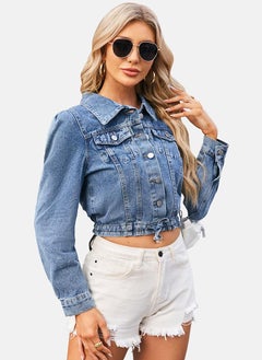 يونيكي Blue Plain Regular Fit Short Sleeve Denim Jacket  - Image 2