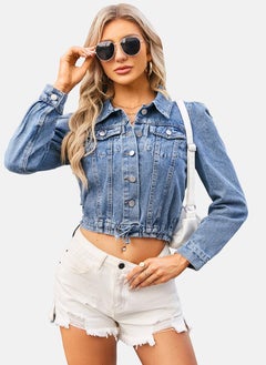 يونيكي Blue Plain Regular Fit Short Sleeve Denim Jacket  - Image 3