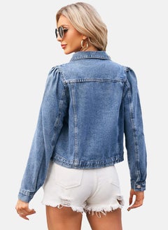 يونيكي Blue Plain Regular Fit Short Sleeve Denim Jacket  - Image 4