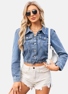 يونيكي Blue Plain Regular Fit Short Sleeve Denim Jacket  - Image 5
