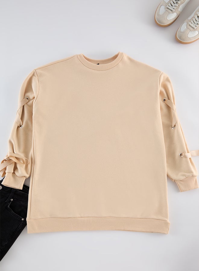 Beige Lace Detail Sweatshirt