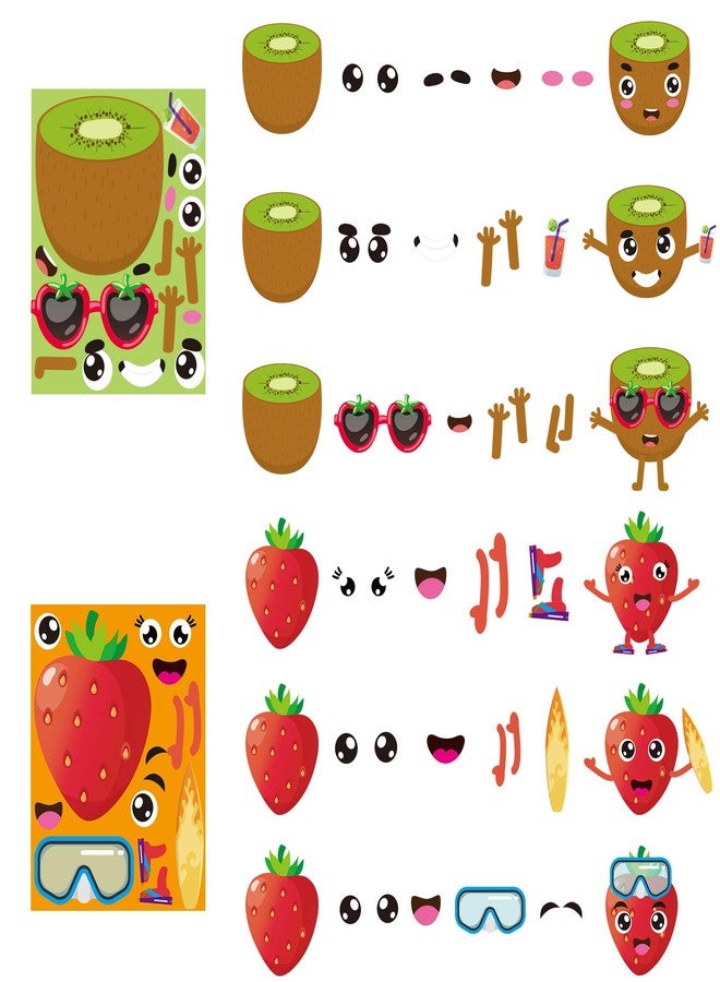 MALLMALL6 40Pcs Make Your Own Fruit Stickers 10 Kinds Cartoon Fruit Summer Hawaii Theme Characters Sticker DIY Dress Up Art Crafts Mixed and Matched Tutti Frutti Party Favors Games Decorations for Kid - Image 3