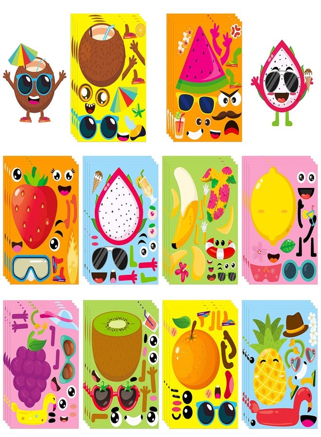 MALLMALL6 40Pcs Make Your Own Fruit Stickers 10 Kinds Cartoon Fruit Summer Hawaii Theme Characters Sticker DIY Dress Up Art Crafts Mixed and Matched Tutti Frutti Party Favors Games Decorations for Kid - Image 1