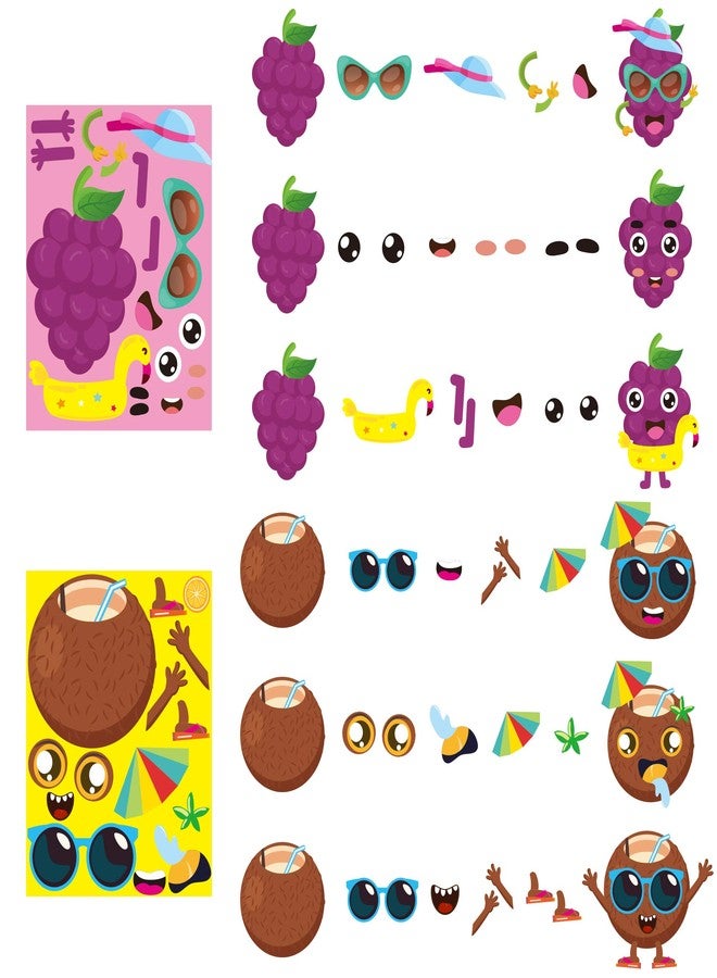 MALLMALL6 40Pcs Make Your Own Fruit Stickers 10 Kinds Cartoon Fruit Summer Hawaii Theme Characters Sticker DIY Dress Up Art Crafts Mixed and Matched Tutti Frutti Party Favors Games Decorations for Kid - Image 5
